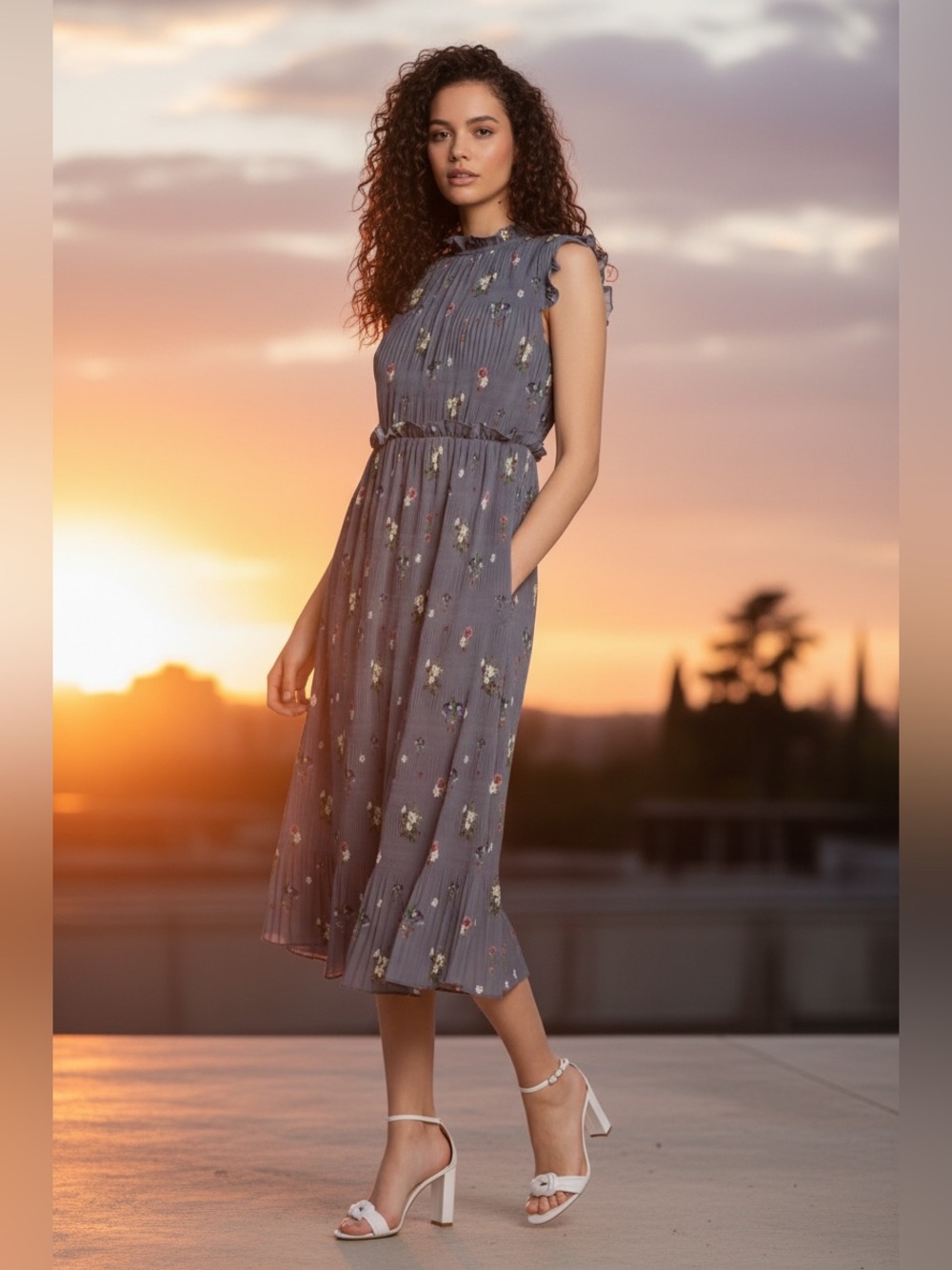Ted Baker Slate Gray Floral Maxi Skirt